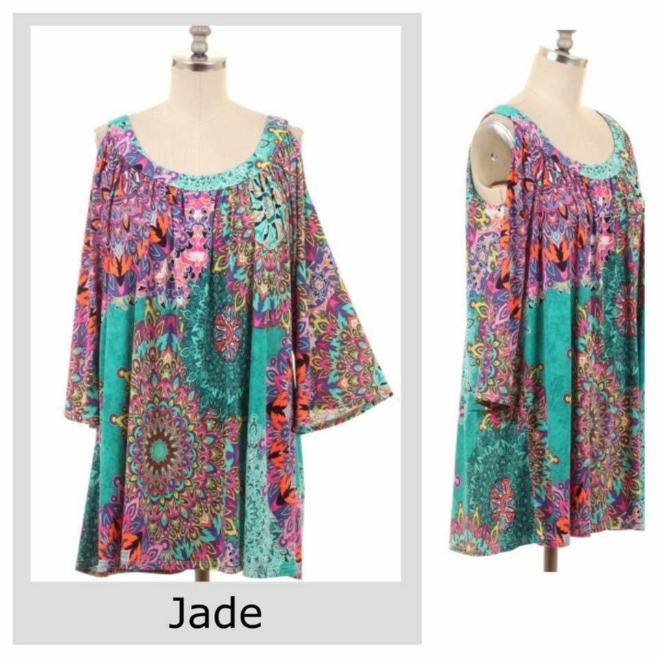 Last One-Med(6/8)/ Cold Shoulder, Colorful Print Tunic Top